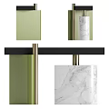 Modern Console Table with Black Tabletop Green and White Marble Bases and Metal Accents