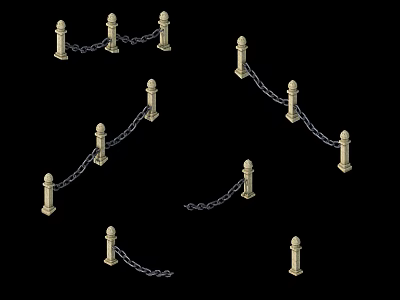 Ornate Railings Featuring Stone Pillars Connected by Chain Links 3d model