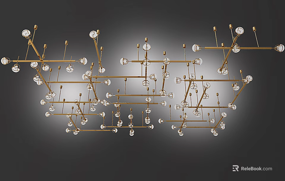 Modern Chandelier With Gold Metal Frame Clear Glass Balls And Multi Branch Design 3d model 