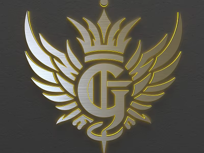 Golden Wall Decor With Wings Crown And Central Letter G Design 3d model