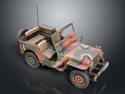 Rugged Vintage Military Camouflage Open-Top Jeep with Classic Off-Road Design 3d model