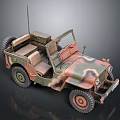 Rugged Vintage Military Camouflage Open-Top Jeep with Classic Off-Road Design