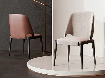 Modern Accent Chair Brown Leather Light Gray Fabric Upholstery Black Slim Legs Display Platform 3d model