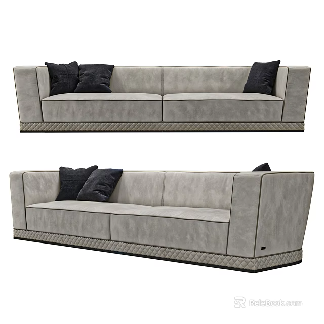 Modern Gray Two Seater Sofa With Black Cushions And Textured Base 3d model