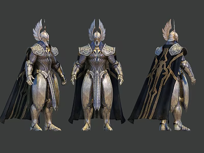 Elaborate Fantasy Character Armor Design Featuring Gold Silver Accents And Black Cloak 3d model