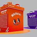 Interactive Zone With Orange Purple Blind Boxes Featuring Cartoon Faces And Trendy Toys 3d model
