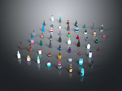 Assorted Colorful Household Bottles With Various Shapes And Decorative Designs 3d model