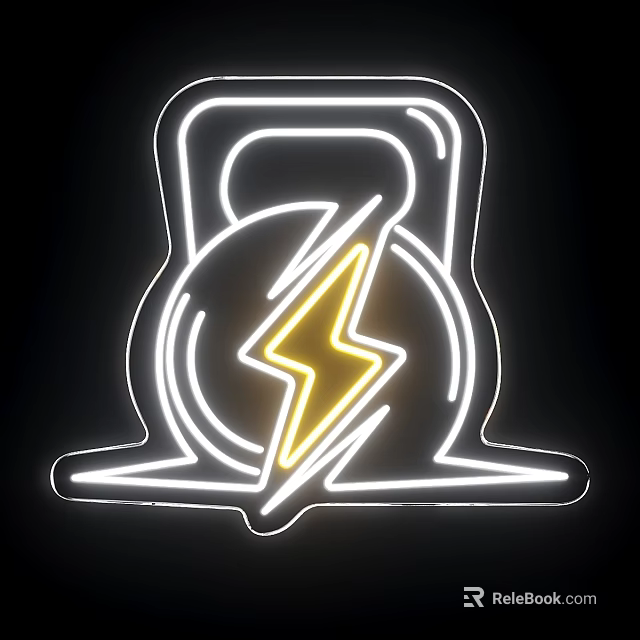 Neon Kettlebell Shaped Lightbox With Yellow Lightning Bolt And White Neon Lines On Black Background 3d model 