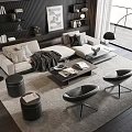 Light Sofa And Wooden Coffee Table Set With Pillows Throw Blanket In Modern Living Room