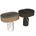 Two Modern Bedside Tables With Wooden Cabinets And Textured Marble Bases