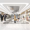 Elegant Shopping Mall Lobby With Chandelier Escalator People And KLOVA Storefronts