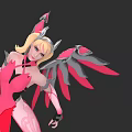 Game Movie Character with Pink Red Outfit Blonde Hair Decorative Wings and Headpiece