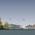 Modern Architectural Complex With Green Landscape Trees Curved Roads And Open Spaces