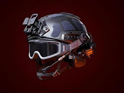 Advanced Modern Tactical Military Helmet with Protective Goggles and Accessories 3d model