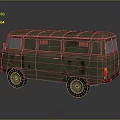 Vintage Olive Green Military Van With Worn Appearance Multiple Windows And Silver Rims