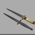 Two Tactical Knives With Wooden Handle Red Accents And Metal Spiral Grip Design