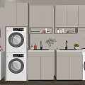 Modern Laundry Cabinetry Featuring Washing Machines Countertop Faucet Storage And Plants