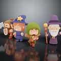 Colorful Cartoon Game Movie Characters Wearing Star Hat Green Hood Holding Axe And Staff