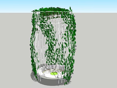 Garden Feature with Metal Frame Covered in Green Vines and Circular Seating 3d model
