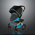 Modern Stroller With Gray Canopy Blue Lighting And Brown Frame Wheels 3d model