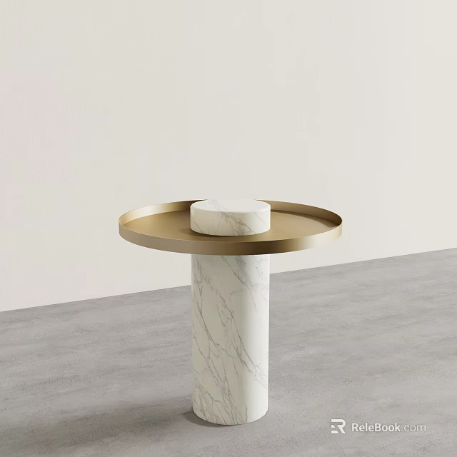 Modern Minimalist Side Table With Golden Tray And Marble Column Base 3d model
