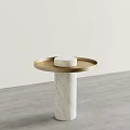 Modern Minimalist Side Table With Golden Tray And Marble Column Base 3d model