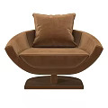 Elegant Brown Velvet Single Sofa with Soft Cushion and Sturdy Square Base 3d model