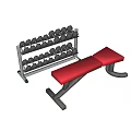Fitness Sports Equipment Including Dumbbell Rack with Dumbbells and Red Bench