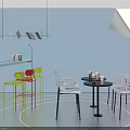 Modern Interior With Transparent Blue Chairs Round Tables Black Bar Counter And Gradient Walls
