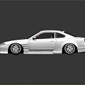 A White Modified Sports Car with Hood Open Revealing Blue Engine and Aerodynamic Body Kit