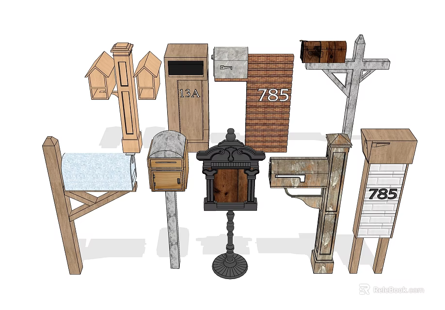 Various Style Wooden Metal Billboard With House Numbers Wall Mounted Standing Designs 3d model 