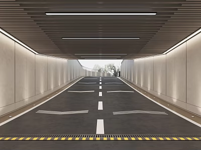 Tunnel Road Infrastructure Entry With Well Lit Walls And Clear Lane Markings 3d model