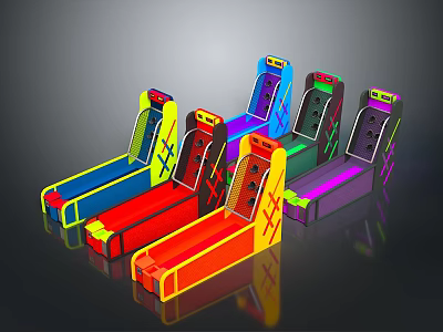 Colorful Skee Ball Machines With Neon Lights And Vibrant Hues On Dark Surface 3d model