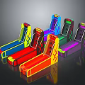 Colorful Skee Ball Machines With Neon Lights And Vibrant Hues On Dark Surface