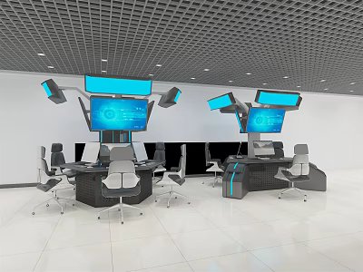 Modern Tech Office Workstations Featuring Multiple Screens Ergonomic Chairs and Sleek Design 3d model
