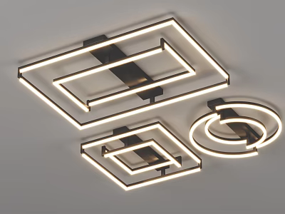 Modern Geometric Ceiling Lights With Illuminated Square And Circular Designs 3d model