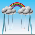 Colorful Rainbow Cloud Decorated Blue Frame Swings With Blue Red Seats