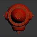 Red Fire Hydrant With Detailed Structure And Reflective Base On Dark Surface