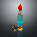 Woman Holding Decorative Blue Bottle With Red Flame Top And Gold Base Tassel