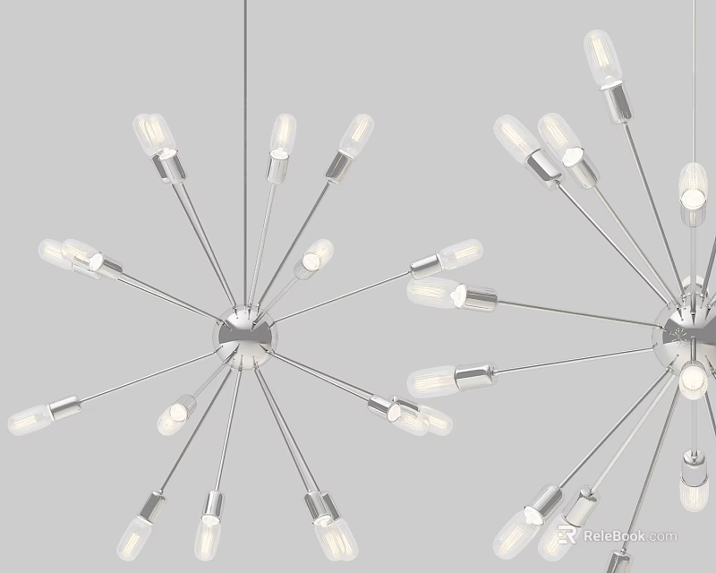 Modern Radial Chandeliers With Metal Spokes And Multiple White Bulbs Design 3d model 