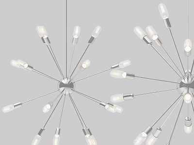 Modern Radial Chandeliers With Metal Spokes And Multiple White Bulbs Design 3d model
