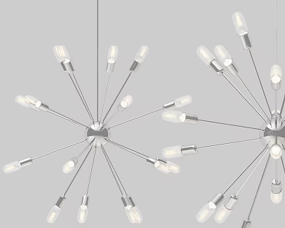 Modern Radial Chandeliers With Metal Spokes And Multiple White Bulbs Design 3d model