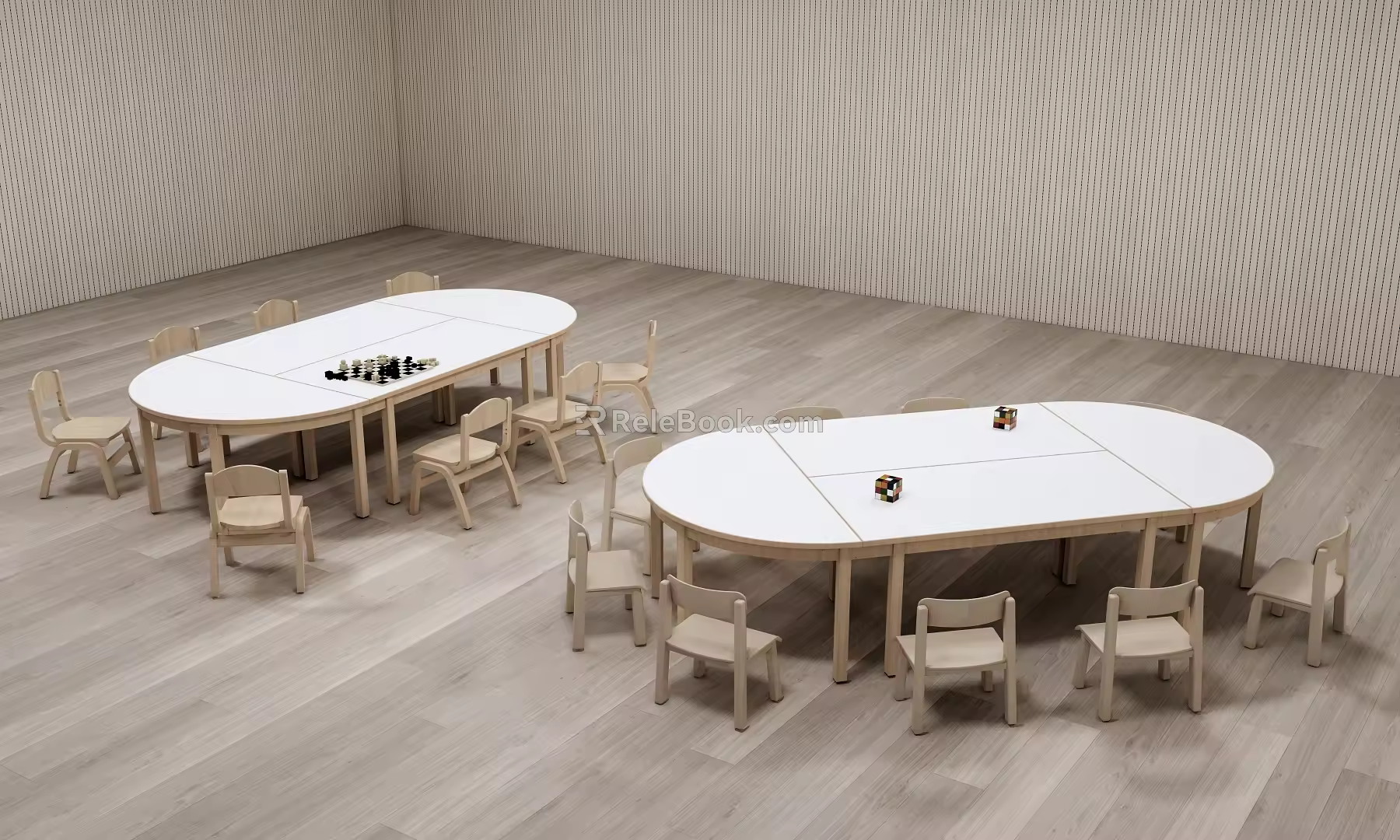 Modern wind log kindergarten table and chair combination 3d model