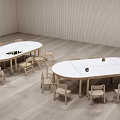 Modern wind log kindergarten table and chair combination 3d model