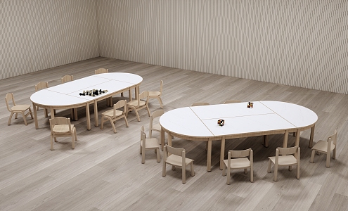 Modern wind log kindergarten table and chair combination 3d model