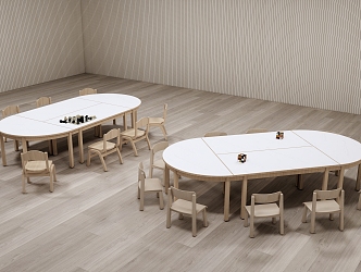 Modern wind log kindergarten table and chair combination 3d model