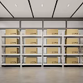 Neat Organized Warehouse Storage Interior With Metal Shelves And Stacked Boxes