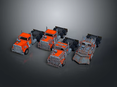 Four Orange And Gray Truck Models With Detailed Designs And Heavy Duty Bodies 3d model