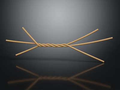 Crossed Wooden Sticks With Twine Wrapped Center On Reflective Dark Surface 3d model
