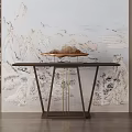 Chinese Console Table with Landscape Painting Backdrop and Decorative Sculpture 3d model